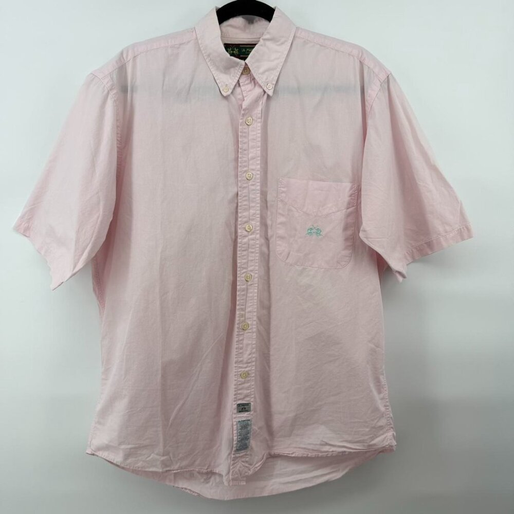 La Martina Shirt Men’s Medium Pink Button Down Short Sleeve